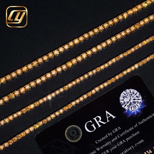 พร้อมส่ง สร้อยเทนนิสเงินแท้ 925 ประดับมอสซาไนต์สีเหลืองแฟนต้า ทรงบริลเลียนท์คัท รับรองโดย GRA ระดับ VVS1 เครื่องประดับฮิปฮอปสุดหรู - Product Image 3