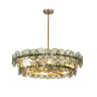Lustre rond en verre ambré à cinq étages en fer forgé noir de luxe pour hôtel, avec hauteur réglable et taille moyenne