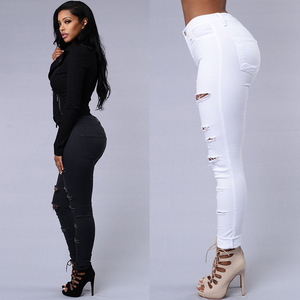 New Style Fashionable Women's <b>Jeans</b> Stretch Solid Color Ripped Skinny Pencil Pants Summer Pants Thin Mid-rise Pants - Product Image 5