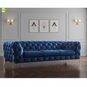 Sofá Moderno <span class=keywords><strong>de</strong></span> 3 Plazas en Terciopelo con Patas Metálicas para Apartamento - Conjunto <span class=keywords><strong>de</strong></span> Muebles para <span class=keywords><strong>Sala</strong></span> <span class=keywords><strong>de</strong></span> <span class=keywords><strong>Espera</strong></span> - Product Image 1