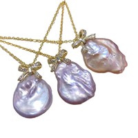 Pendentif en or 14 carats à haute brillance avec perle d'eau douce naturelle Edison, couleur magique rose-violet, style français baroque