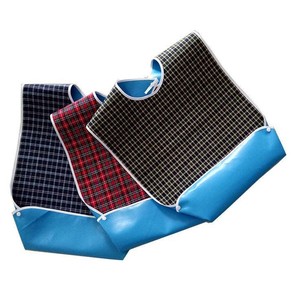 Bavoir imperméable pour adultes, taille unique, pour personnes âgées, équipement de protection avec motif à carreaux, couleur bleue - Product Image 4