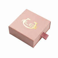 Boîte à tiroir carrée élégante en carton rose avec fermeture, personnalisable avec logo, pour rangement de bijoux (bagues, boucles d'oreilles, colliers)