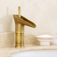 Robinet antique authentique en cuivre massif, à débit cascade, pour eau froide et chaude, pour lavabo de salle de bain