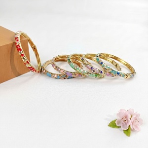 Wholesale Women's Vintage Christian Alloy Irregular Teardrop Enamel Rhinestone Cloisonne Bangle Gold Plated Multi Color <b>Crystal</b> - Product Image 1