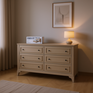 Comò Moderno a 6 Cassetti con Finitura Sabbia, Soluzione di Archiviazione per Camera da Letto in Legno - Product Image 2