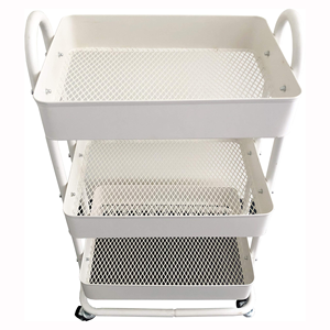 <b>Rolling</b> Three-Tier Stainless Steel Kitchen Storage Rack with Adjustable Height Brake Mobile Floor Cart Standing Type Non-Folding - Product Image 4