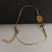 Bracelet à breloque croix religieuse chrétienne en acier inoxydable plaqué or 18 carats, vintage, unisexe, cadeau