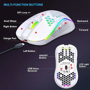 Ratón Inalámbrico Profesional para Juegos, Ratón Celular Ligero y Ergonómico con Sensor Óptico y Retroiluminación RGB - Product Image 4