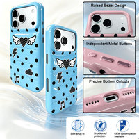 Coque de téléphone antichoc Y2K rétro à pois brillants avec ailes en forme de cœur pour iPhone 18 / Pro / Max, avec cadre surélevé et boutons métalliques