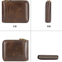 Dompet Kartu Pria Kulit Asli Vintage dengan Ritsleting Multi-Fungsi Anti-Scan Model Pendek Grosir