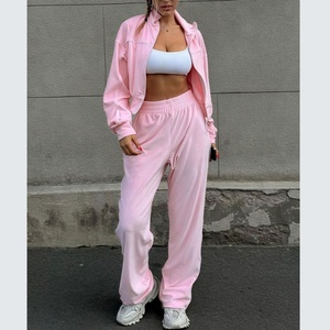 Conjunto de Dos Piezas de Moda Otoñal para Mujer, Estilo Vintage, Informal, Deportivo, Chaqueta con Cierre y Pantalones Largos Holgados - Product Image 1