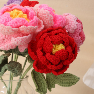 Fleurs de pivoine au crochet Kexiang, couleurs dégradées, polyester, fleurs artificielles pour décoration, accessoires de photographie, utilisation sur bureau - Product Image 2