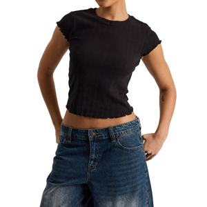 Novedades: Tops Lisos de Algodón para Mujer, Top con Punto Pointelle, Logotipo Personalizado Impreso, Corte Ajustado, Tops de Verano para Chicas - Product Image 1