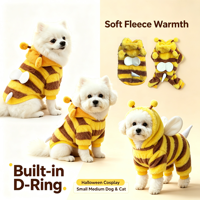 Nouveau Harnais D-Ring pour Animaux de Compagnie 2026, Motif Abeille Mignonne, en Polaire Rayée, à 2 ou 4 Pattes, pour Chien et Chat, avec Capuche d'Hiver, pour Halloween et Cosplay, Vente en Gros