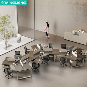 Escritorio de oficina moderno para tres personas, nuevo mobiliario de estación de trabajo, cómodo escritorio administrativo con gabinete. - Product Image 3