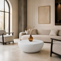 Table basse ronde en marbre artificiel blanc avec structure en fibre de verre pour salon, mobilier d'hôtel, personnalisable