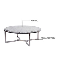 Table basse moderne en acrylique durable sur mesure, plateau transparent en acrylique, pieds en acier inoxydable, table à thé rectangulaire pour salon avec rangement
