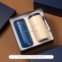 Ensemble cadeau d'entreprise de luxe avec logo personnalisé, gourde isotherme 2-en-1 en acier inoxydable avec humidificateur et lumière nocturne 7 couleurs