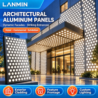 Panneau en aluminium perforé découpé au laser sur mesure, panneau de façade en aluminium rétroéclairé pour projet de décoration murale de hall de centre commercial