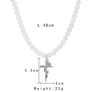 Collane <span class=keywords><strong>con</strong></span> Ciondolo a Croce e Perle in Stile Hip-hop per Uomo, Accessori Quotidiani <span class=keywords><strong>Maschili</strong></span> - Product Image 4