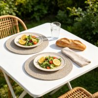 Set de table rond en corde de coton, tressé, résistant à la chaleur, pour table à manger