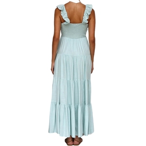 Vestido de Mujer Sexy con Cuello en V, de Algodón y Lino, sin Mangas, de Color Sólido, con Tirantes Finos de Encaje, para Vacaciones en la Playa - Product Image 3