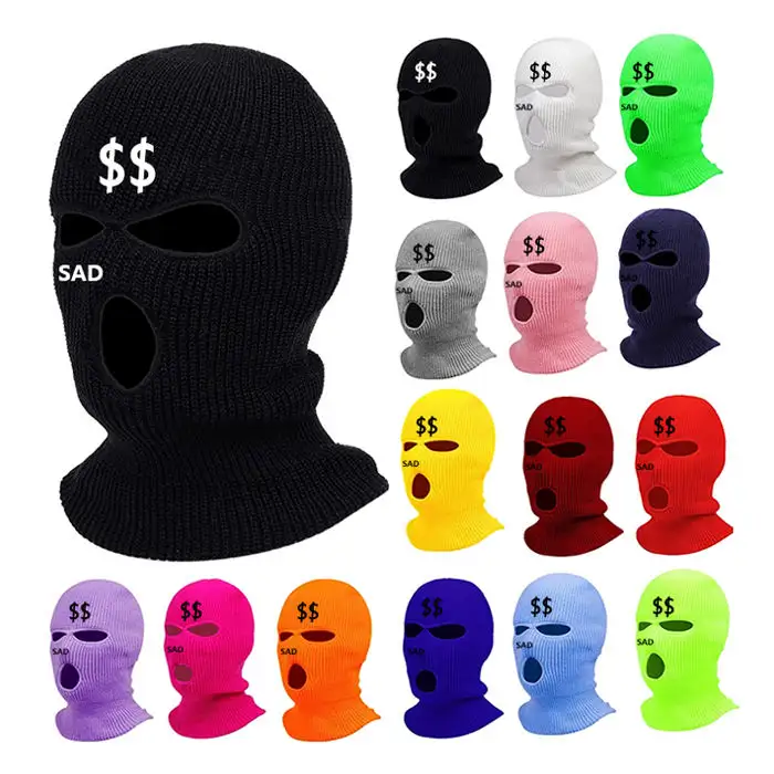 Cagoule brodée masque facial cyclisme néon masque de ski chapeau couleur unie cagoule masque tricoté chapeau