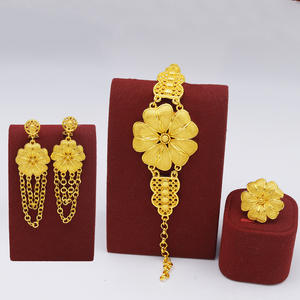 मध्य पूर्व ब्राइडल बालियां रिंग ब्रेसलेट नेकलेस आभूषण सेट सऊदी अरब की शादी का बयान 24k सोने के प्लेटेड गहने सेट - Product Image 2