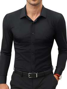 เสื้อเชิ้ตแขนยาวผู้ชายทรงเข้ารูป สไตล์ลำลอง ปกคอพับ ผ้าป๊อปลิน โพลีเอสเตอร์ผสมคอตตอน กันยับ ไม่ต้องรีด สำหรับฤดูใบไม้ผลิ - Product Image 1