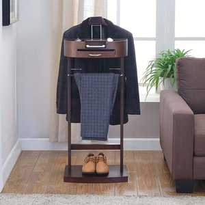 Perchero de pie de alta capacidad de madera estilo antiguo con 2 ganchos y 8 estantes, 43x33x107cm, para hotel y hogar, con barra para pantalones - Product Image 3