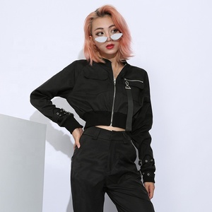 2021 Autumn Black Seamless Woman Sport Jacket Gym Fitted Yoga Crop <strong>Top</strong> Jackets Girls Outdoor Sport Jackets Full Zipper Tracksuit - Product Image 3