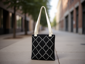 Knitted Shoulder Bag <b>Checkered</b> Pattern Single Strap Open <b>Top</b> Daily Use All Seasons - Product Image 2