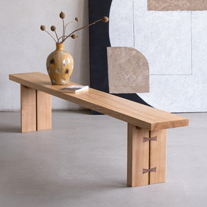 Banc long en bois massif de frêne blanc, tabouret à chaussures, ottoman de bout de lit, table de salle à manger, design moderne minimaliste et artistique - Product Image 1