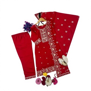 Indian Pakistani <b>Red</b> Vichitra <b>Silk</b> Salwar Kameez Embroidered Suit with Dupatta Women Indian Traditional wear Party Wedding Wear - Product Image 4