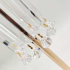 Support à fleurs de mariage en métal doré de luxe, centre de table en forme de lustre à 3 niveaux avec pendentifs en cristal acrylique pour la décoration d'événements et de fêtes - Product Image 2