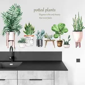 Niedliche grüne saftige Topfpflanzen Aufkleber für Raum wand Kaktus Tapete für Schlafzimmer Wohnzimmer abnehmbare PVC Wandt attoo