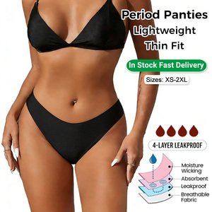 Mutandine Mestruali Nere Impermeabili OEM all'Ingrosso per <span class=keywords><strong>Donne</strong></span>, 4 Strati Assorbenti, Bikini Senza Cuciture - Product Image 1