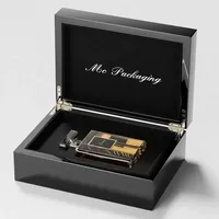 Boîte à parfum en bois noir brillant faite à la main de luxe, étui cadeau à rabat avec logo personnalisé pour parfum et huile essentielle de 50 ml