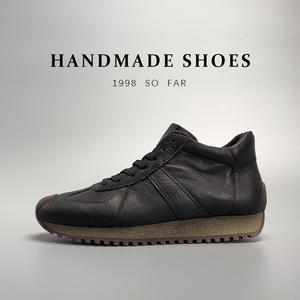 Zapatos Casuales de Cuero con Punta Dividida Negros, Parte Superior de Cuero Genuino, Diseño de Cordones, Malla Antideslizante, Estilo Retro Minimalista - Product Image 4