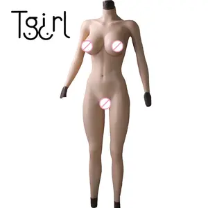 Tgirl سيليكون أنثى Cyberskin بدلة للجسم قطعة واحدة ضيقة Zentai CD TD المتحولين جنسيا كس شكل الثدي كروسدرسر