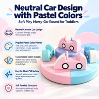 Manège doux pour enfants, thème voiture de dessin animé pastel, équipement de jeu intérieur pour tout-petits, matériel de location pour centre