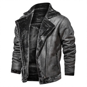 <b>Men's</b> Winter Leather Jacket <b>Fur</b> Lined Fleece <b>Coat</b> Zip Up Casual Outerwear - Product Image 3