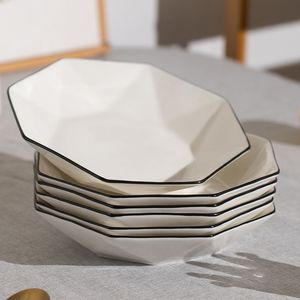 Gốm trắng Bát và tấm với màu đen rim Set khách sạn nhà hàng phòng ăn súp món ăn Bộ đồ ăn Bộ - Product Image 2