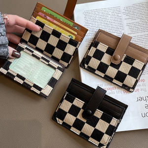 El más nuevo tarjetero <span class=keywords><strong>de</strong></span> lona patrón a cuadros monedero Mini negocios Pu cuero Id tarjetero para mujer - Product Image 2