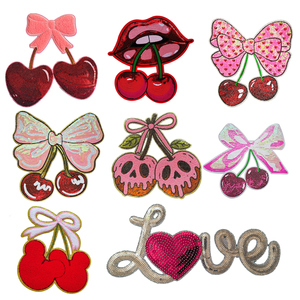 Parches de Lentejuelas con Forma de Corazón Grande y Brillantina de Cereza, Parches de Chenilla Personalizados Termoadhesivos para Ropa, de Fábrica Certificada - Product Image 5