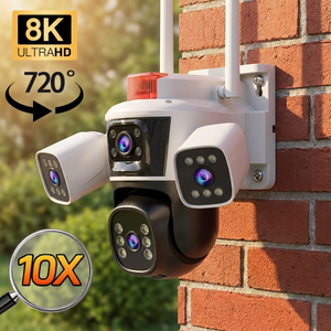 8K al aire libre <span class=keywords><strong>de</strong></span> cuatro lentes tres pantallas 10X <span class=keywords><strong>Zoom</strong></span> óptico Cctv vigilancia Wifi inalámbrico 16mp Ptz cámara <span class=keywords><strong>de</strong></span> seguridad IP <span class=keywords><strong>de</strong></span> 360 grados - Product Image 1