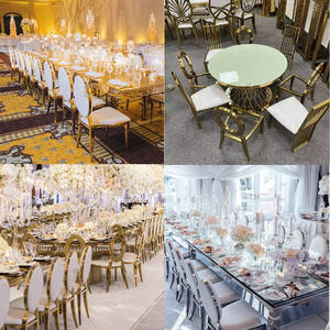 Sillas DE BODA doradas con diseño trasero O redondo de lujo, alquiler de fiesta de recepción de banquete de acero inoxidable moderno para hoteles - Product Image 6