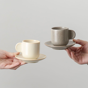 Unique Handle <b>Small</b> Ceramic Coffee <b>Cup</b> and Saucer 100ml Espresso <b>Cup</b> Set - Product Image 3
