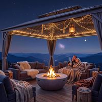 Gazebo moderne 12' x 20' à toit rigide robuste, en acier galvanisé gris, avec double toit, moustiquaire et rideaux